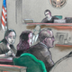 In this artist sketch, a Chinese woman, Yujing Zhang, left, listens to a hearing Monday, April 8, 2019, before federal Magistrate Judge William Matthewman in West Palm Beach, Fla. Secret Service agents arrested the 32-year-old woman March 30 after they say she gained admission by falsely telling a checkpoint she was a member and was going to swim.